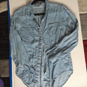 Light Blue Pinstriped Chambray Shirt Blouse